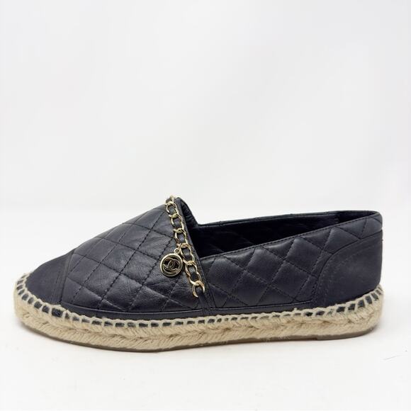 Chanel Lambskin CC Quilted Chain Black Espadrilles 38 - Picture 8 of 12